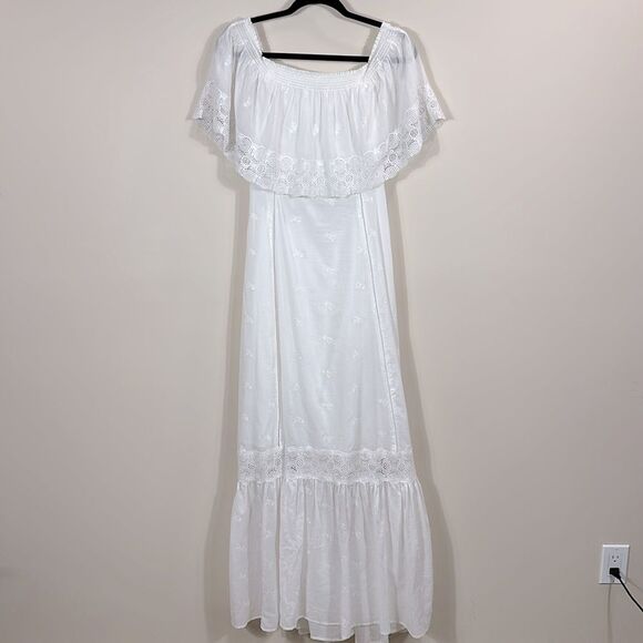 Joie White Boho Embroidered Square Neck Beach Wedding Mexico Lined Maxi Dress 6 - Picture 1 of 11